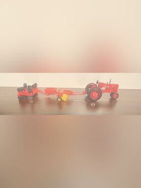 Vintage 3 Piece Red and yellow tractor trailer toy Set #tractor #farmtoy